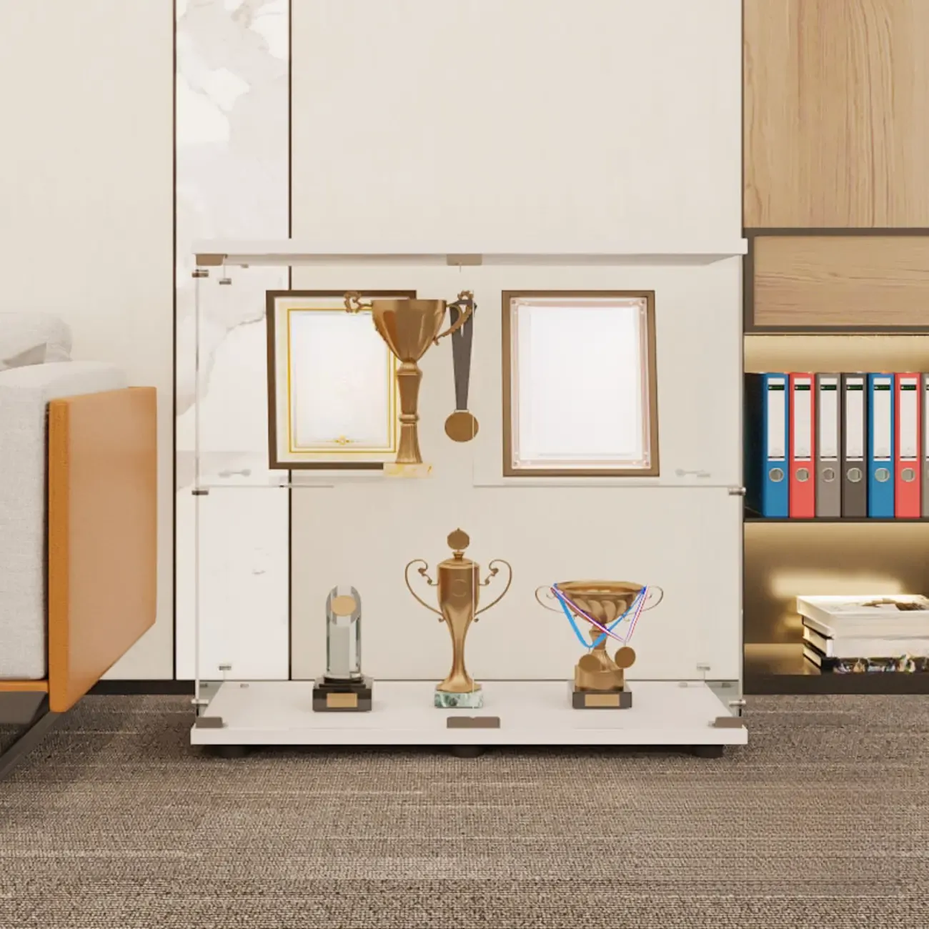 Black Adjustable Shelf Open Storage Glass Display Cabinet Image - 11