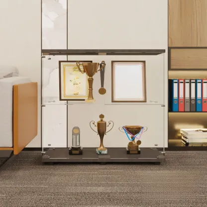 Black Adjustable Shelf Open Storage Glass Display Cabinet Image - 12