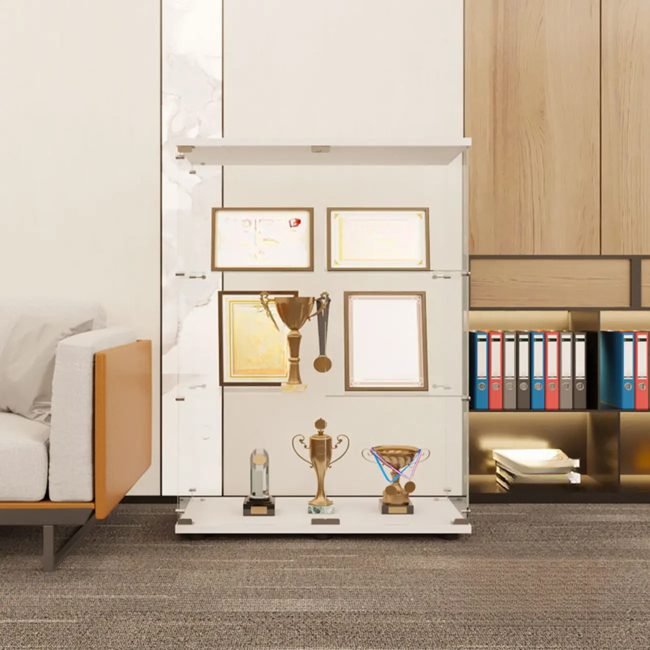 Black Adjustable Shelf Open Storage Glass Display Cabinet Image - 13 | homeyfad