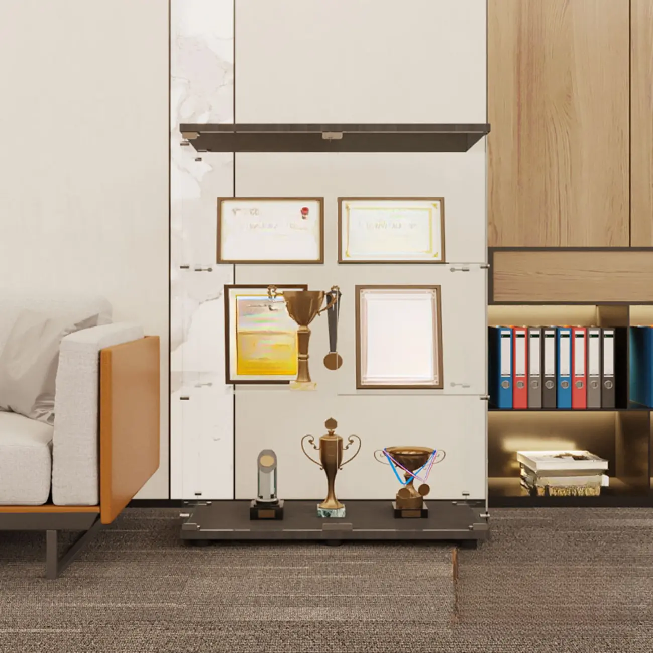 Black Adjustable Shelf Open Storage Glass Display Cabinet Image - 10 | homeyfad