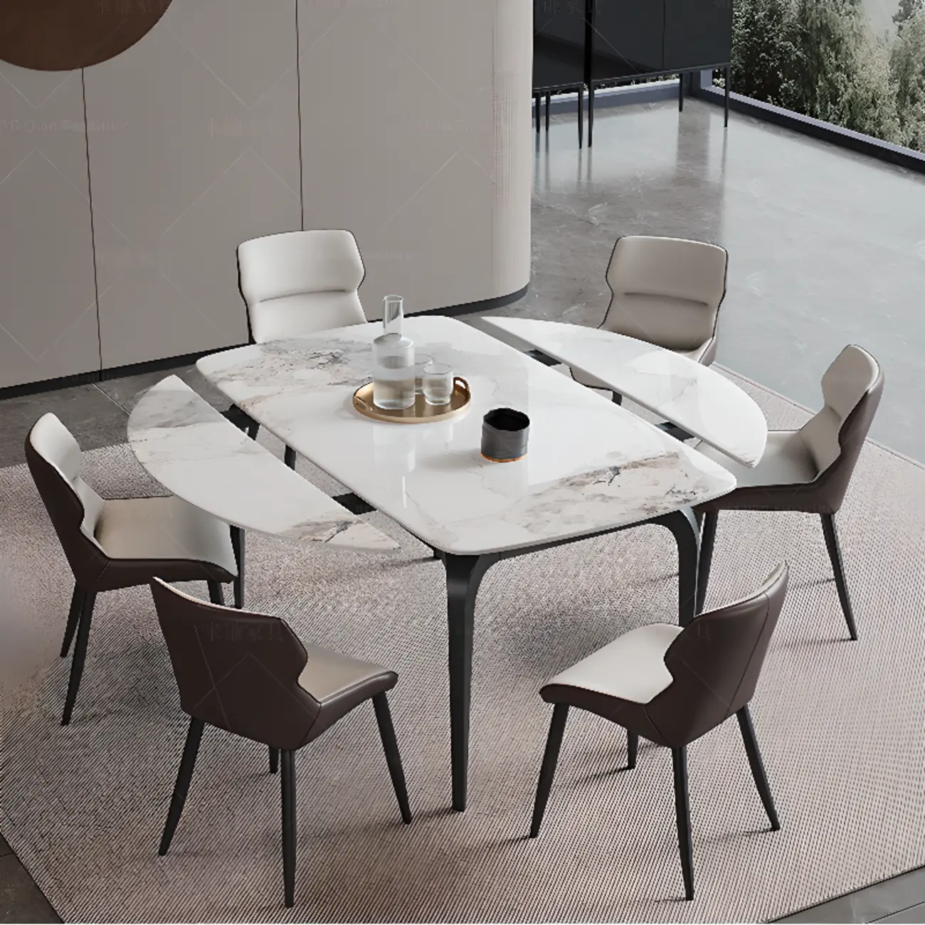 Modern White Marble Metal Legs Extendable Dining Table Image - 1 | homeyfad