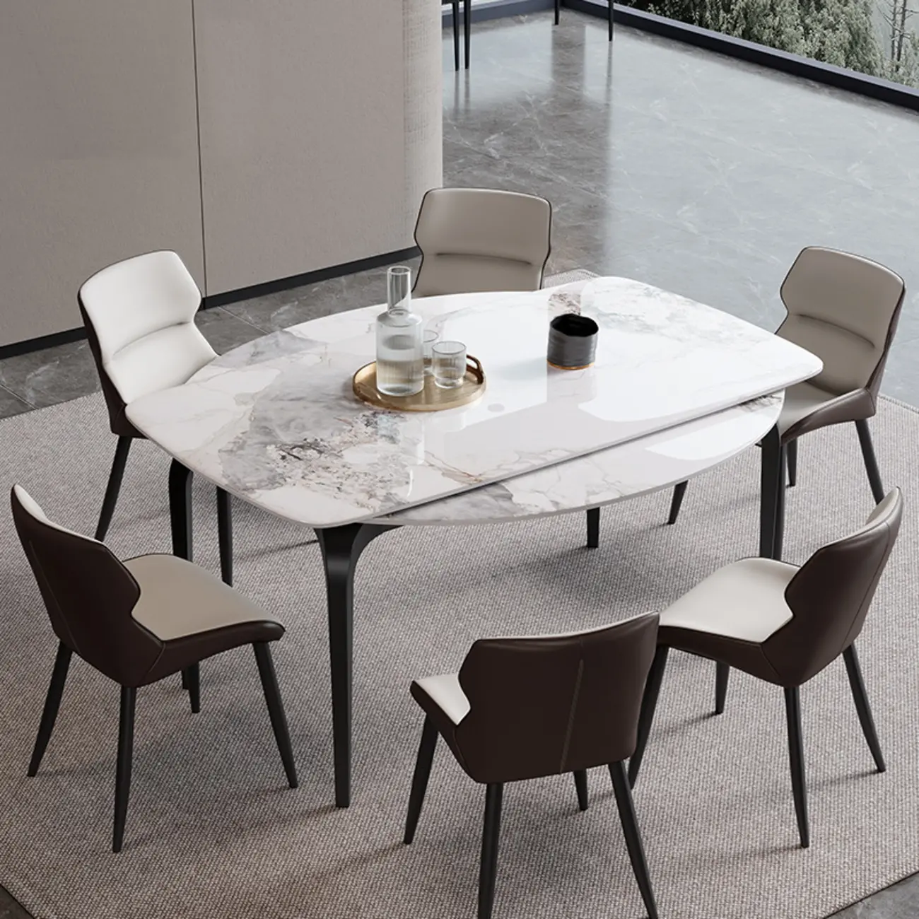 Modern White Marble Metal Legs Extendable Dining Table Image - 2 | homeyfad
