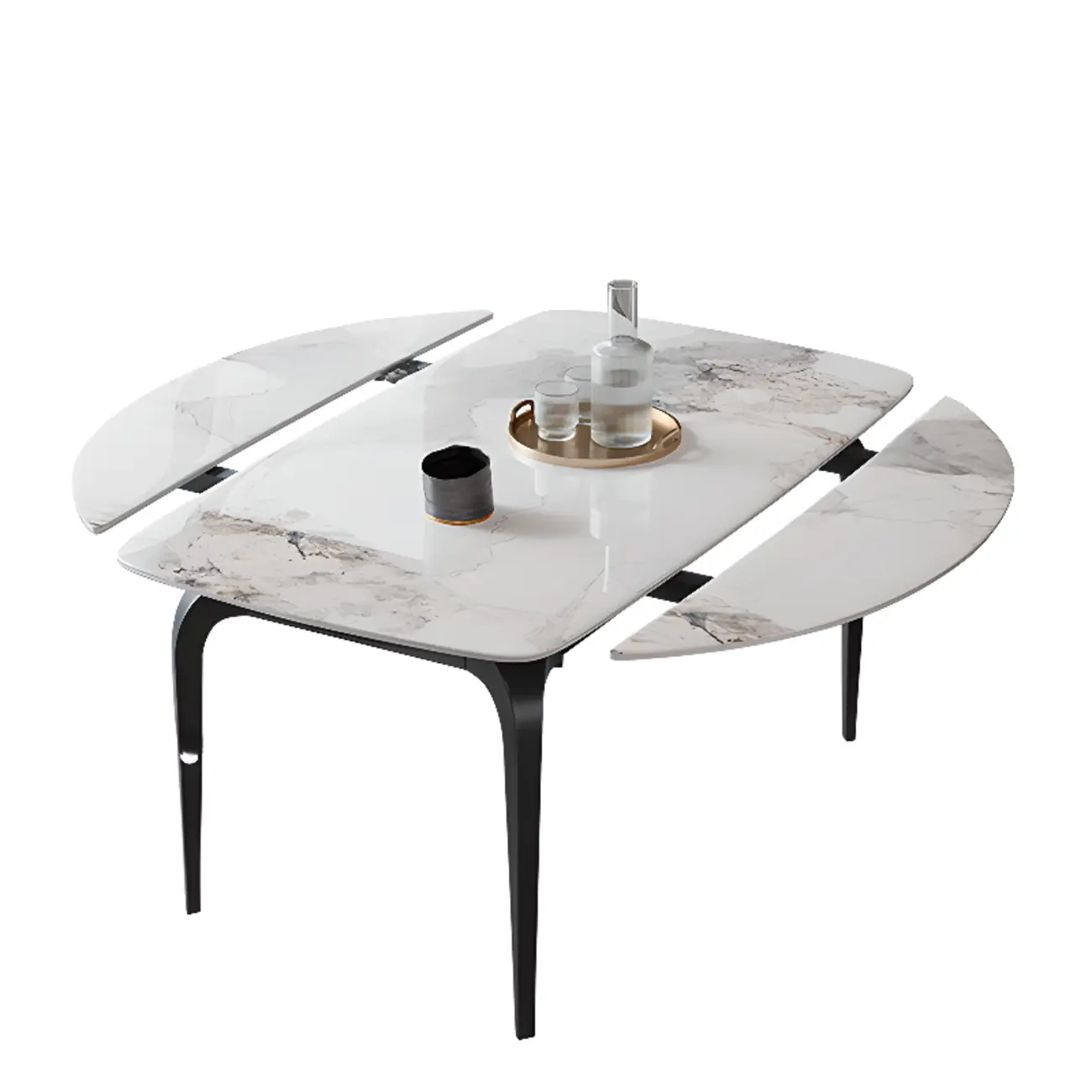 Modern White Marble Metal Legs Extendable Dining Table Image - 4 | homeyfad