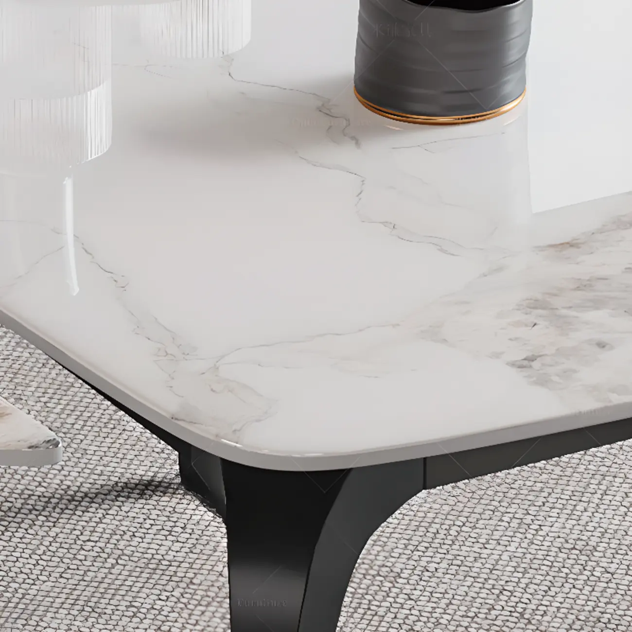 Modern White Marble Metal Legs Extendable Dining Table Image - 6 | homeyfad
