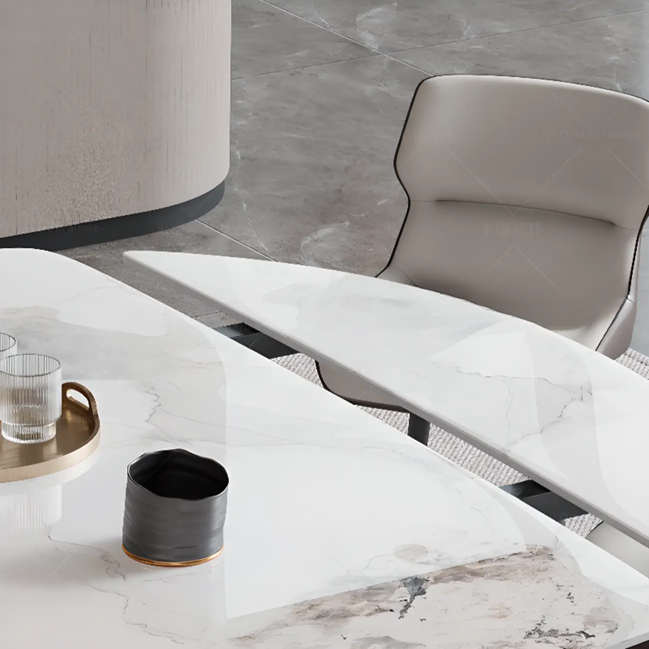 Modern White Marble Metal Legs Extendable Dining Table Image - 7 | homeyfad