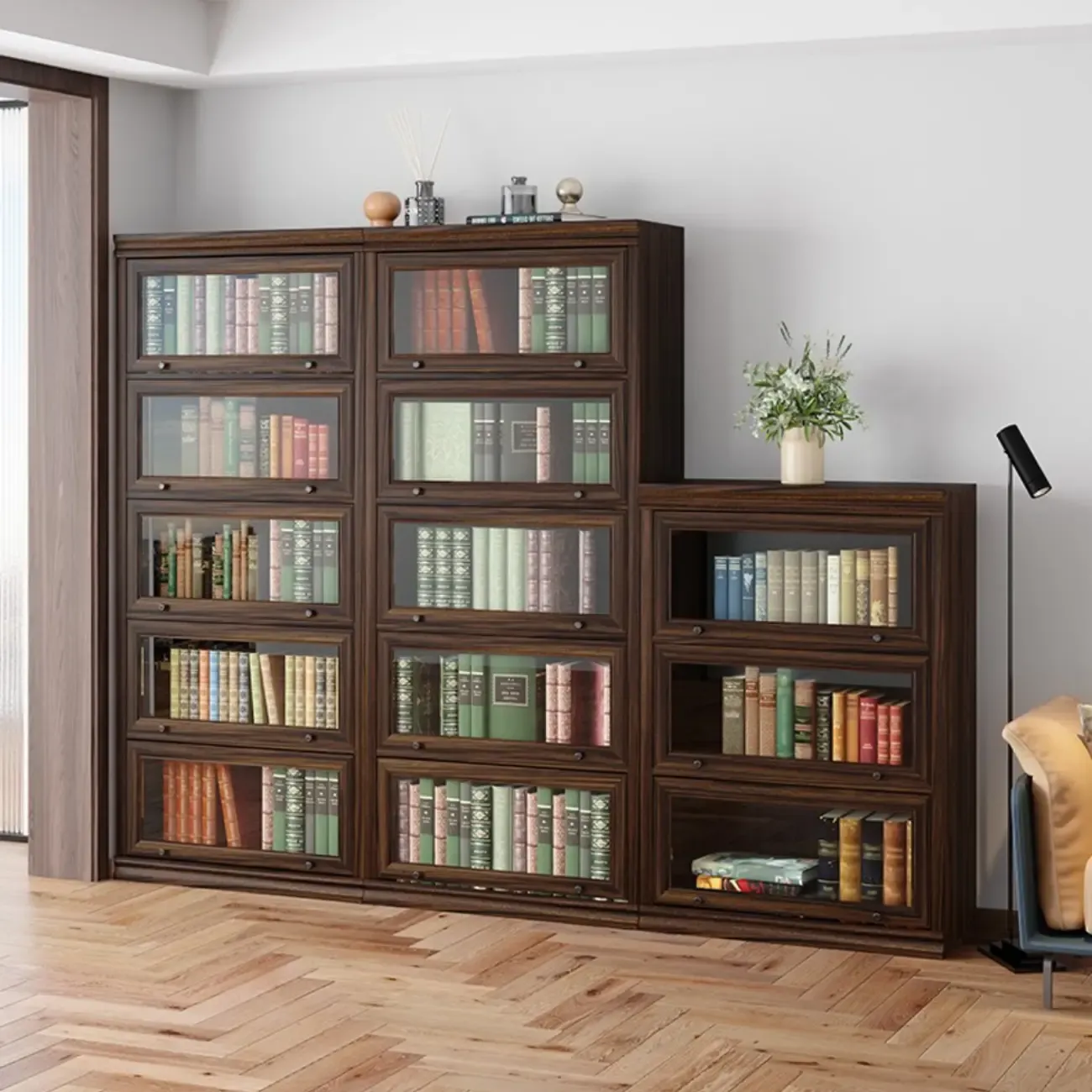 Mid-Century Modern Brown Wooden Glass Paned Storage Chest Image - 4
