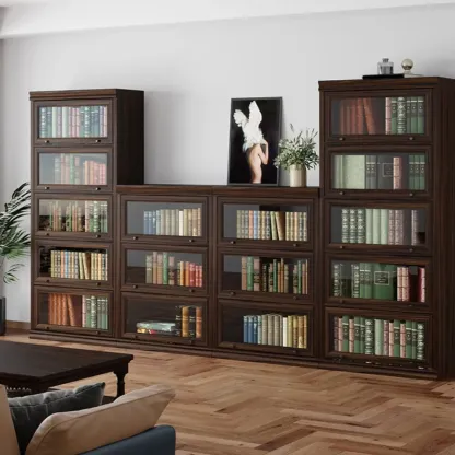 Mid-Century Modern Brown Wooden Glass Paned Storage Chest Image - 6