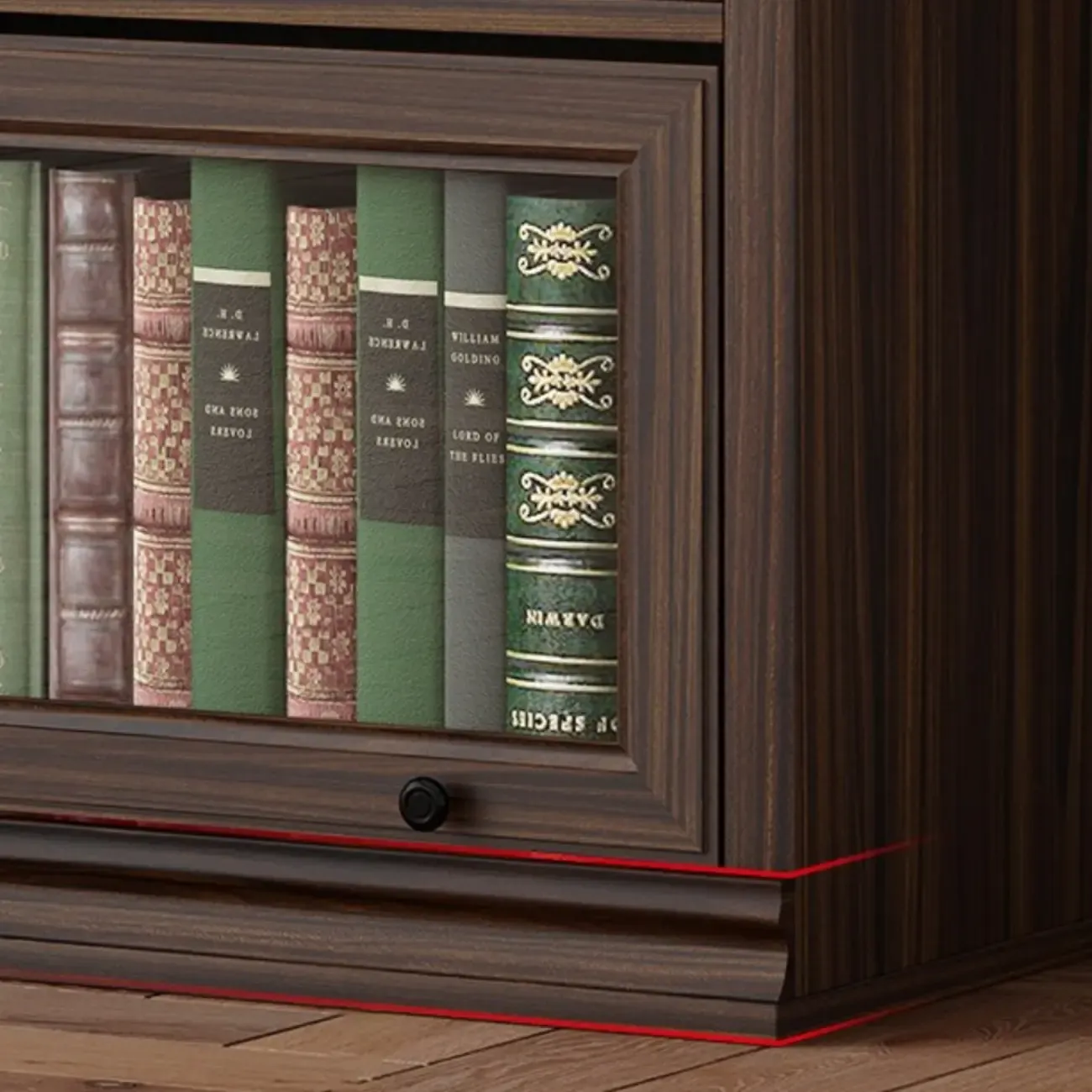 Mid-Century Modern Brown Wooden Glass Paned Storage Chest Image - 11