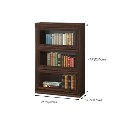 Mid-Century Modern Brown Wooden Glass Paned Storage Chest #size