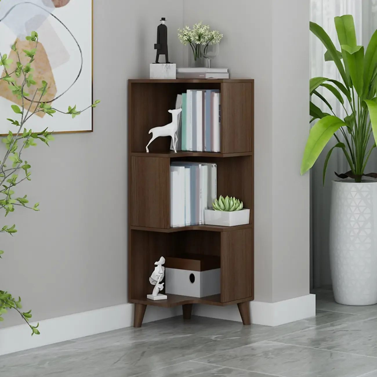 Modern Wood Vertical Corner Storage Cabinet for Living Room Image - 2