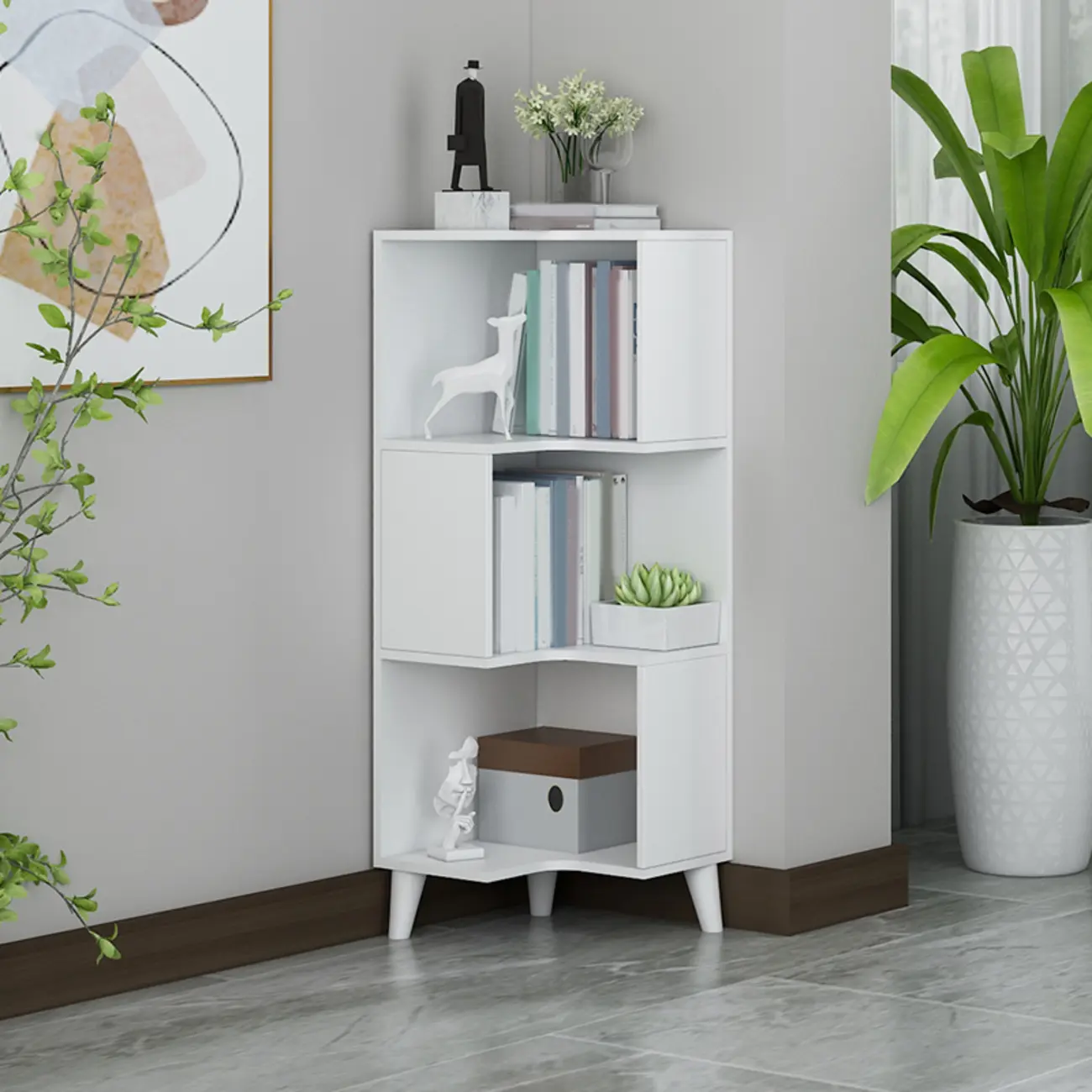 Modern Wood Vertical Corner Storage Cabinet for Living Room Image - 3 | homeyfad