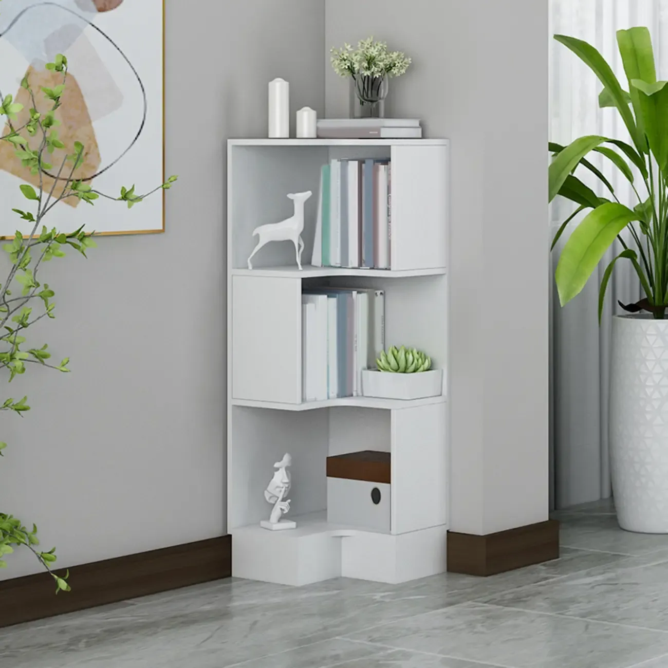 Modern Wood Vertical Corner Storage Cabinet for Living Room Image - 4