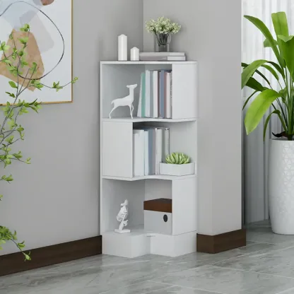 Modern Wood Vertical Corner Storage Cabinet for Living Room Image - 4