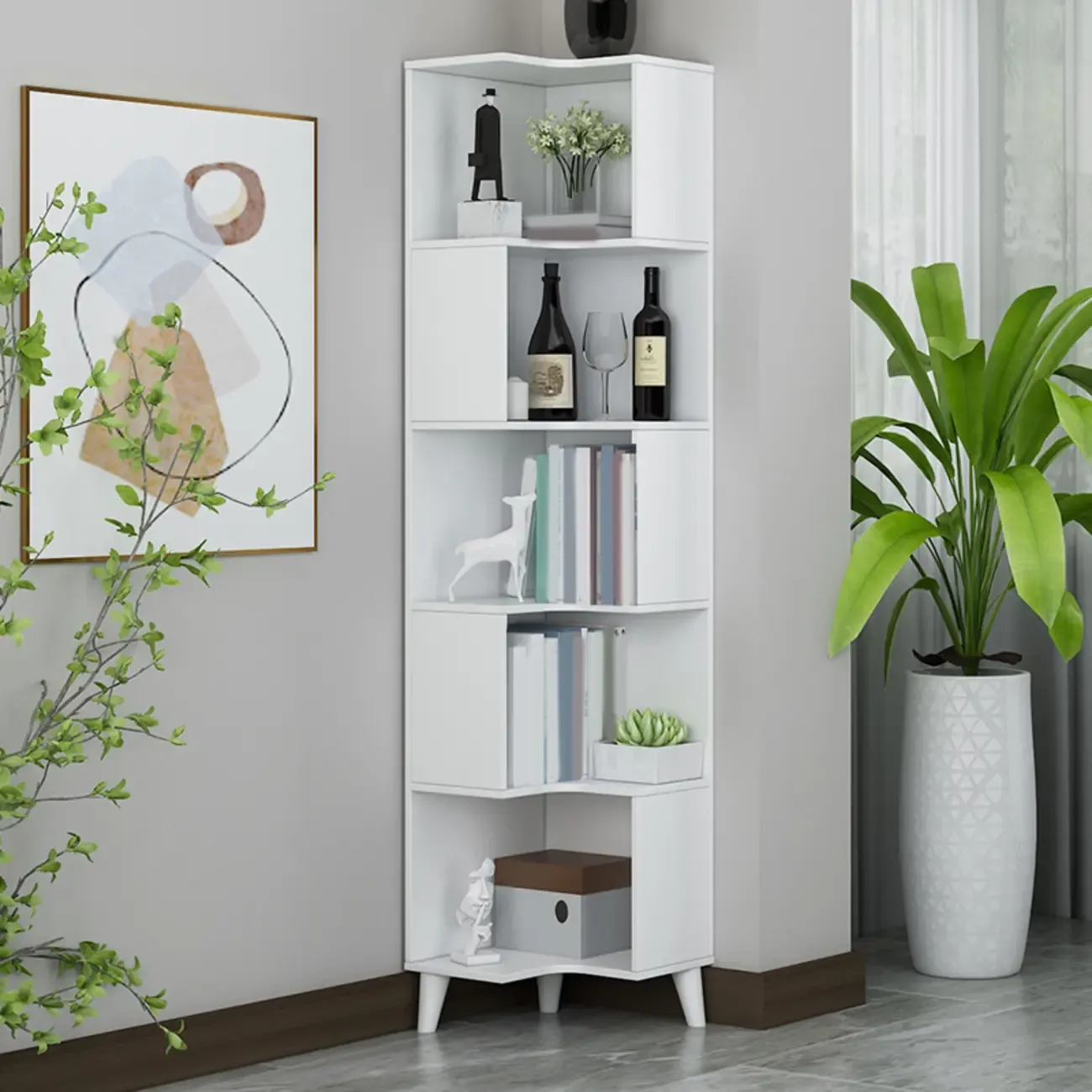 Modern Wood Vertical Corner Storage Cabinet for Living Room Image - 6