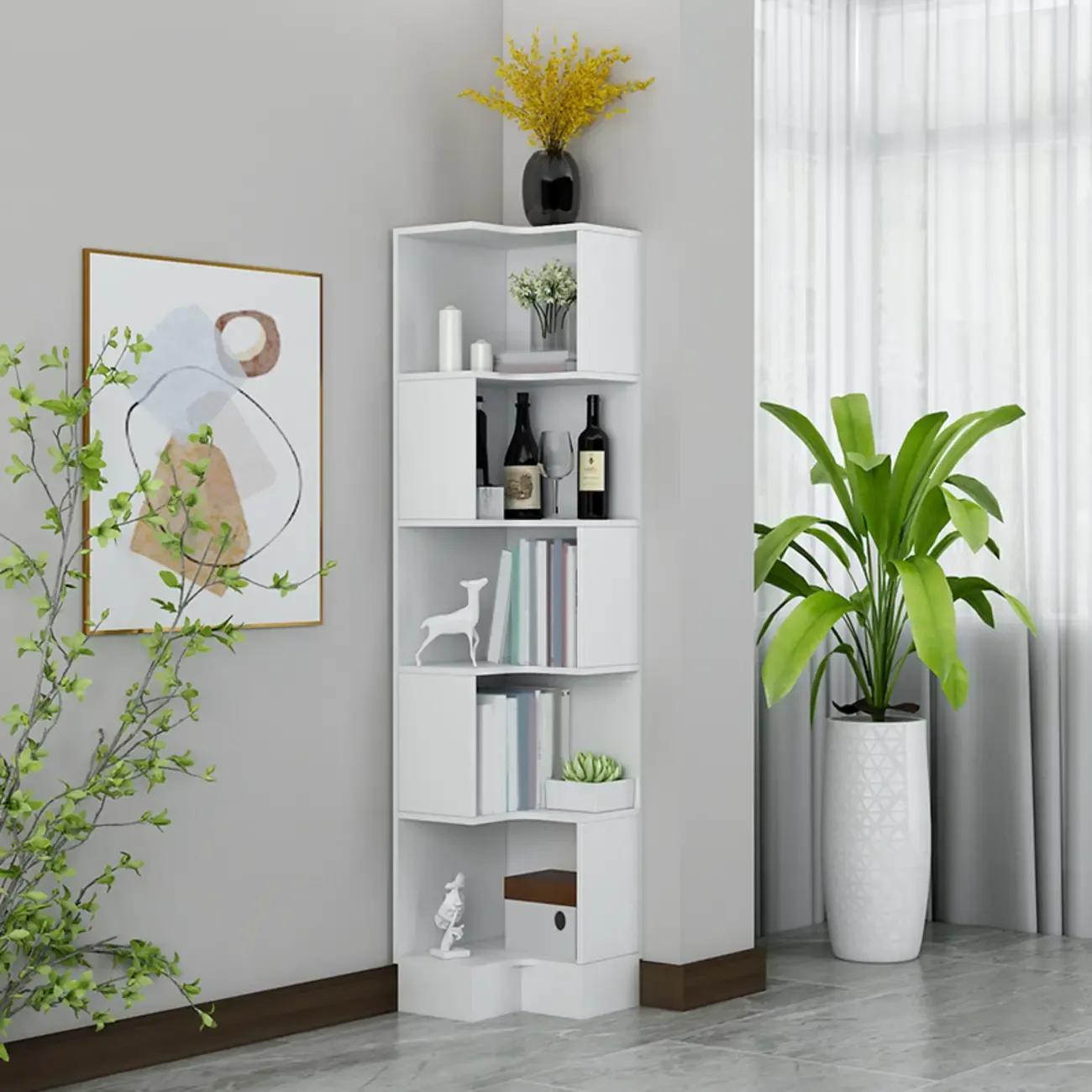 Modern Wood Vertical Corner Storage Cabinet for Living Room | HomeyFad