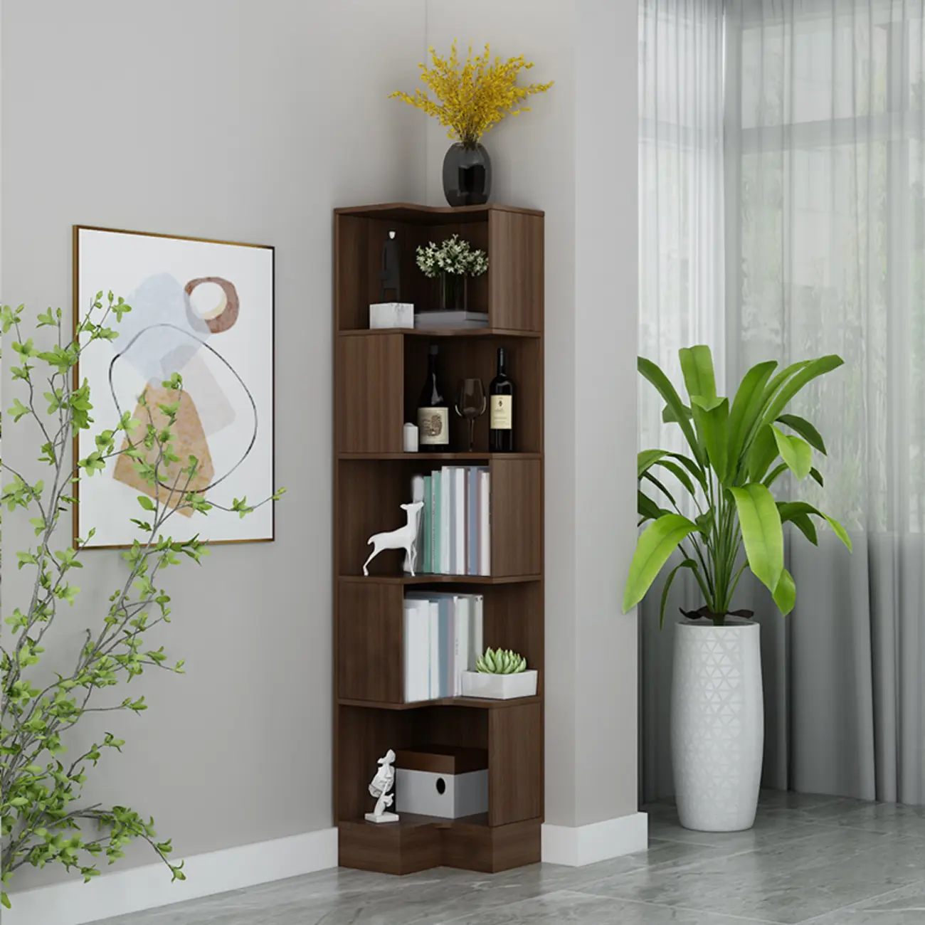 Modern Wood Vertical Corner Storage Cabinet for Living Room Image - 8 | homeyfad