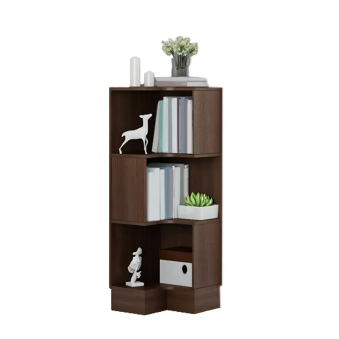 Modern Wood Vertical Corner Storage Cabinet for Living Room Image - 11