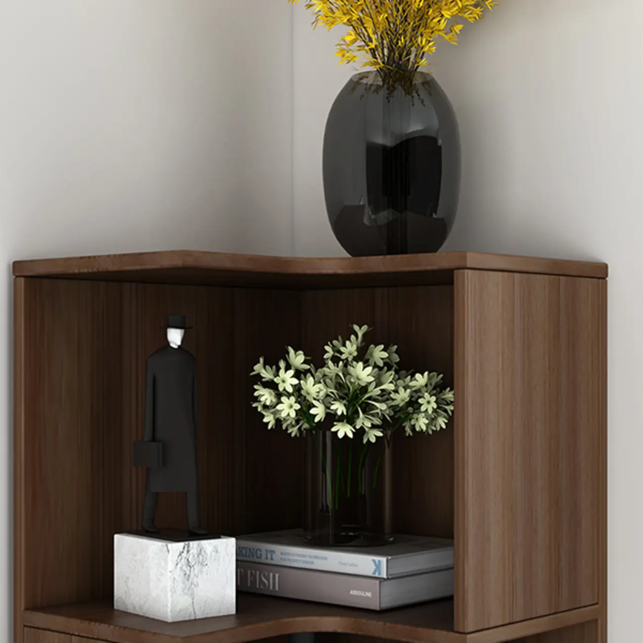 Modern Wood Vertical Corner Storage Cabinet for Living Room Image - 12 | homeyfad