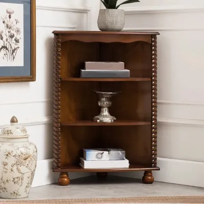 Mid-Century Modern Brown Wooden Small Corner Storage Cabinet Image - 2