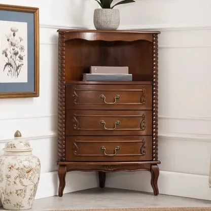 Mid-Century Modern Brown Wooden Small Corner Storage Cabinet Image - 3