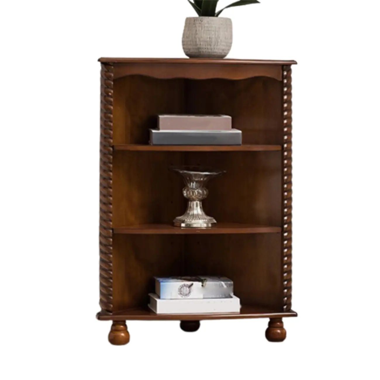 Mid-Century Modern Brown Wooden Small Corner Storage Cabinet Image - 5 | homeyfad