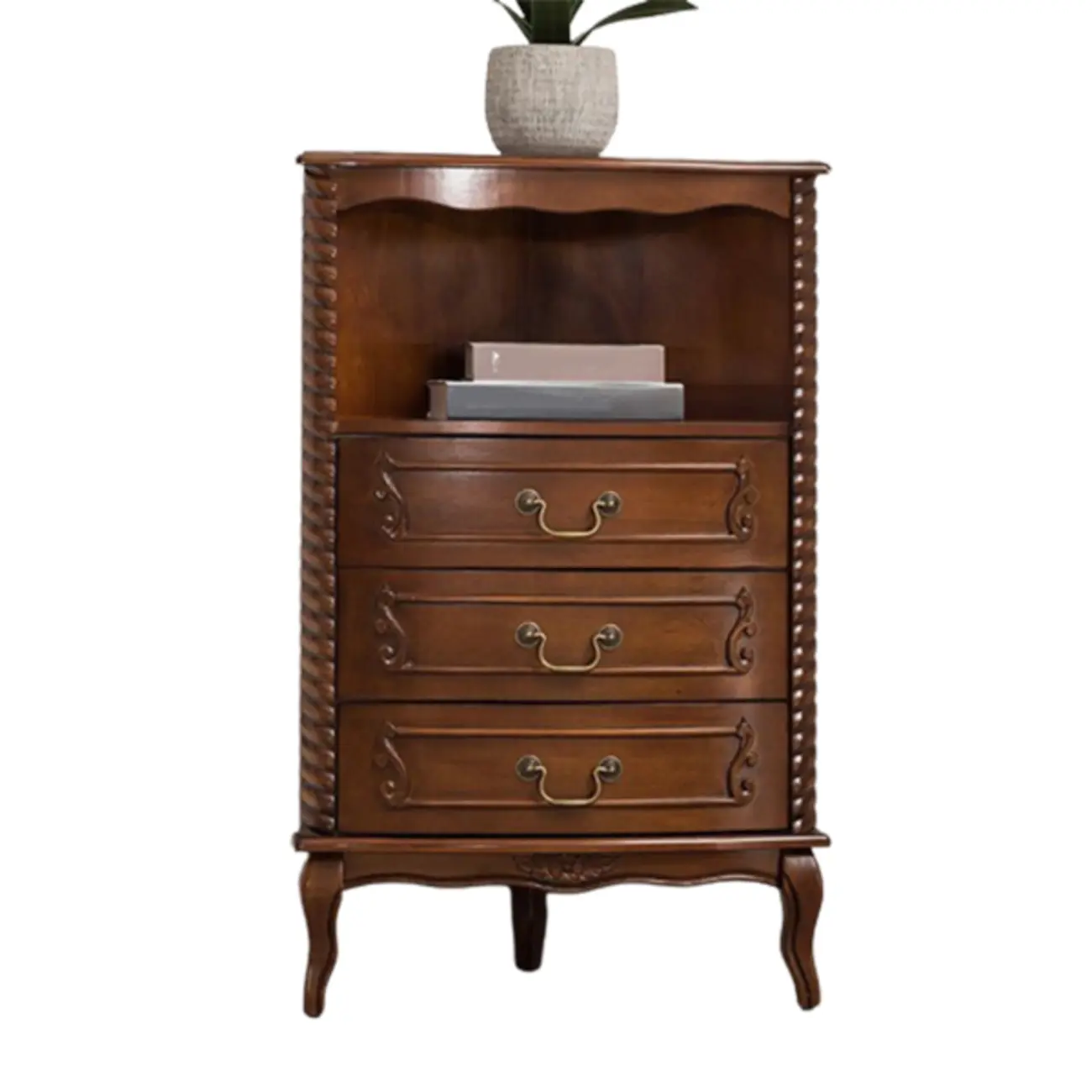 Mid-Century Modern Brown Wooden Small Corner Storage Cabinet Image - 9 | homeyfad