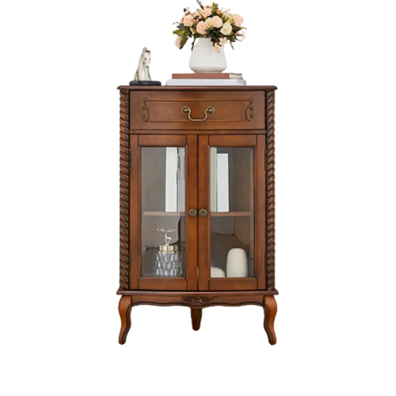 Mid-Century Modern Brown Wooden Small Corner Storage Cabinet Image - 10 | homeyfad