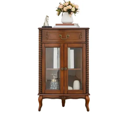 Mid-Century Modern Brown Wooden Small Corner Storage Cabinet Image - 10