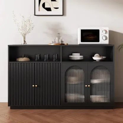 Midnight Black Lumber Sideboard with Glass Doors Image - 1