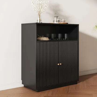 Midnight Black Lumber Sideboard with Glass Doors Image - 3