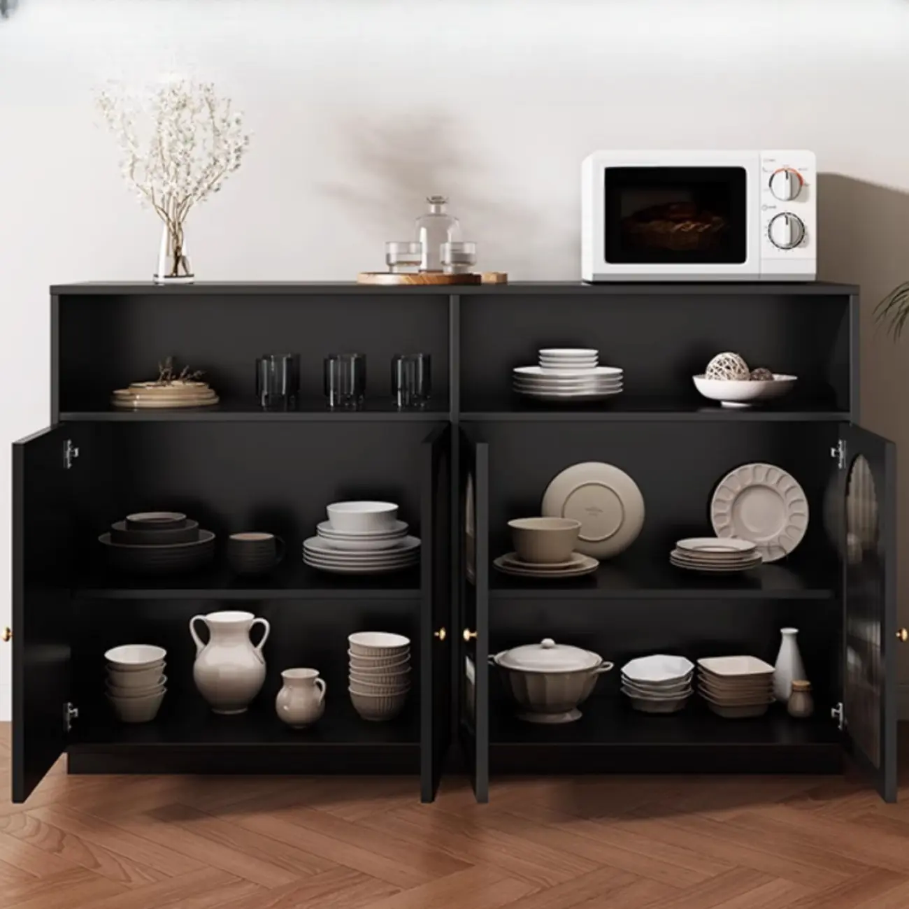 Midnight Black Lumber Sideboard with Glass Doors Image - 6 | homeyfad