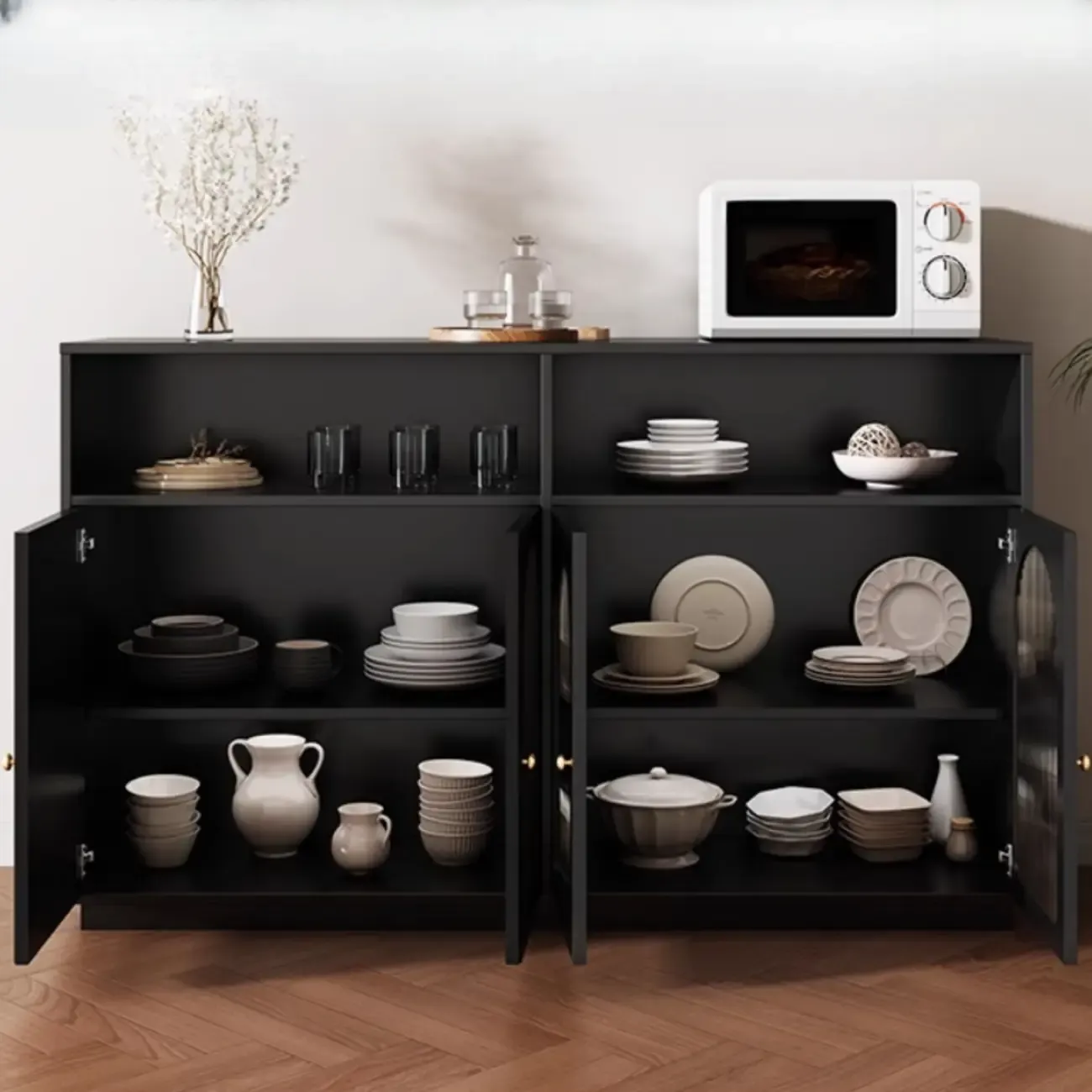 Midnight Black Lumber Sideboard with Glass Doors Image - 6