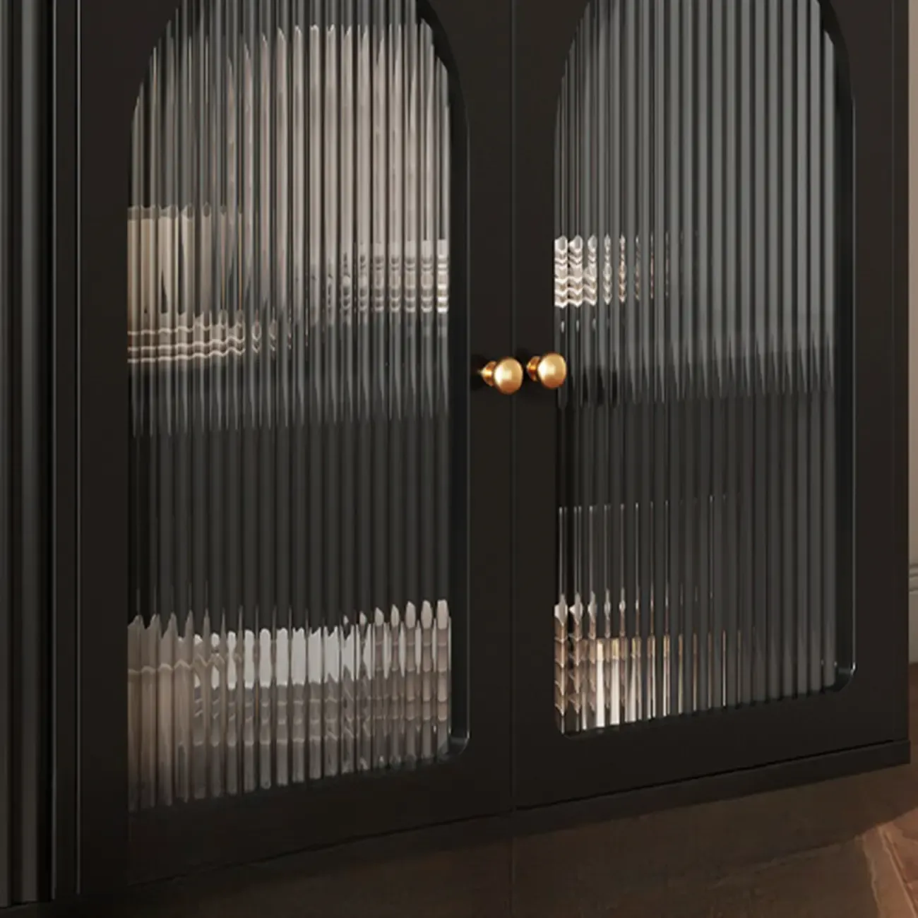 Midnight Black Lumber Sideboard with Glass Doors Image - 11