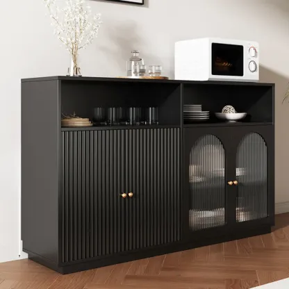 Midnight Black Lumber Sideboard with Glass Doors Image - 5