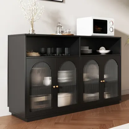 Midnight Black Lumber Sideboard with Glass Doors Image - 8