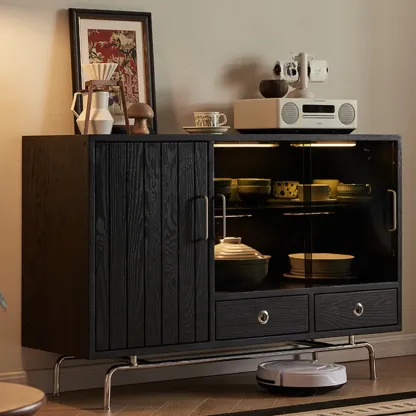 Modern Black Lumber Storage Sideboard with Drawers Image - 2