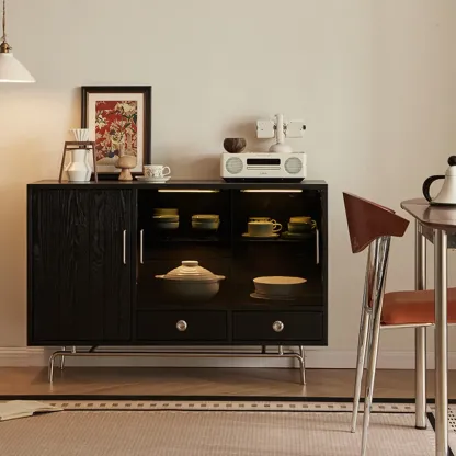 Modern Black Lumber Storage Sideboard with Drawers Image - 5