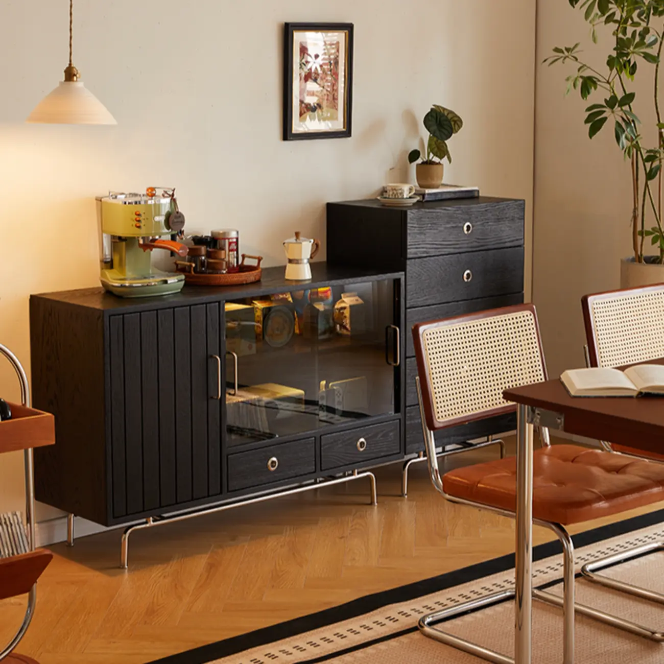 Modern Black Lumber Storage Sideboard with Drawers Image - 6 | homeyfad