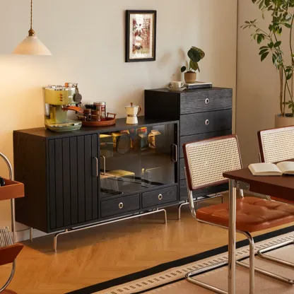 Modern Black Lumber Storage Sideboard with Drawers Image - 6