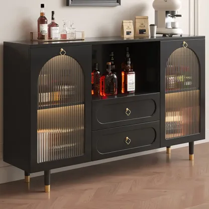 Glam Black Engineered Wood Sideboard with Drawers Image - 3