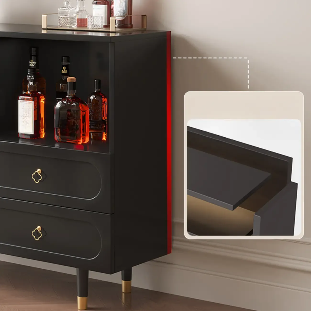 Glam Black Engineered Wood Sideboard with Drawers Image - 8