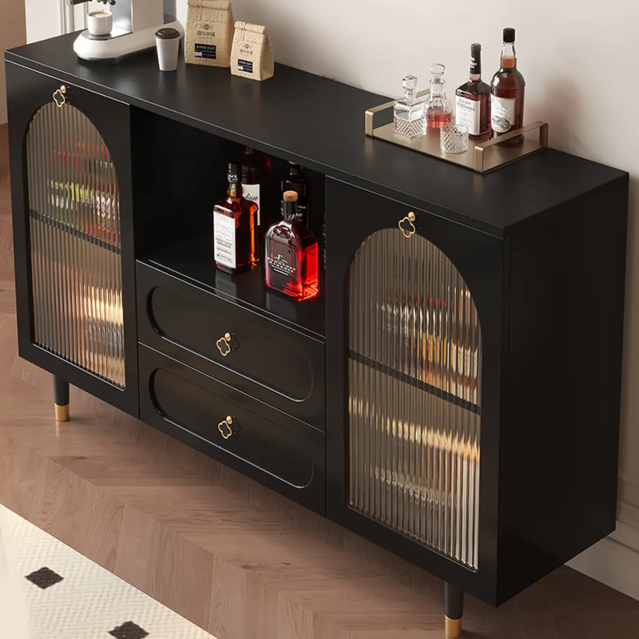 Glam Black Engineered Wood Sideboard with Drawers Image - 9 | homeyfad