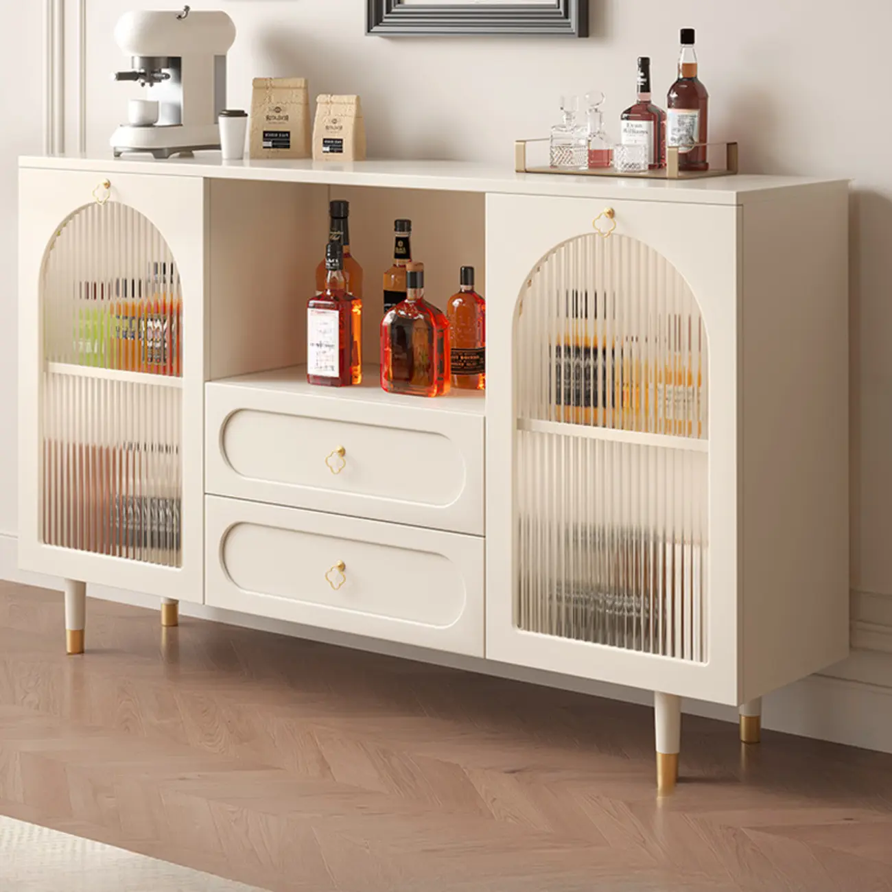 Glam Black Engineered Wood Sideboard with Drawers Image - 7 | homeyfad