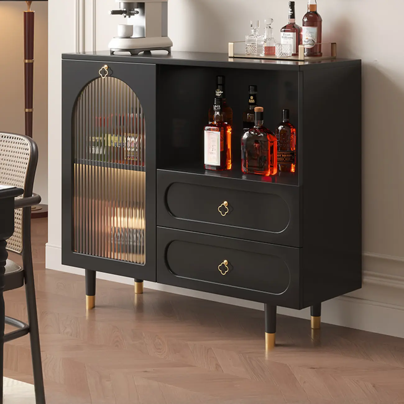 Glam Black Engineered Wood Sideboard with Drawers Image - 4 | homeyfad