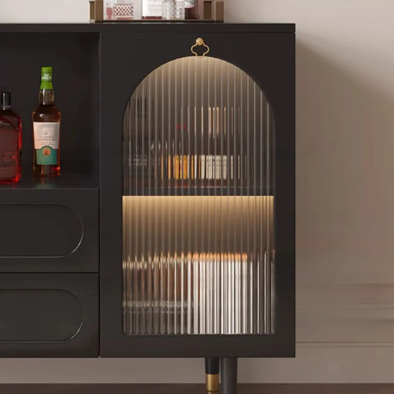 Glam Black Engineered Wood Sideboard with Drawers Image - 10 | homeyfad