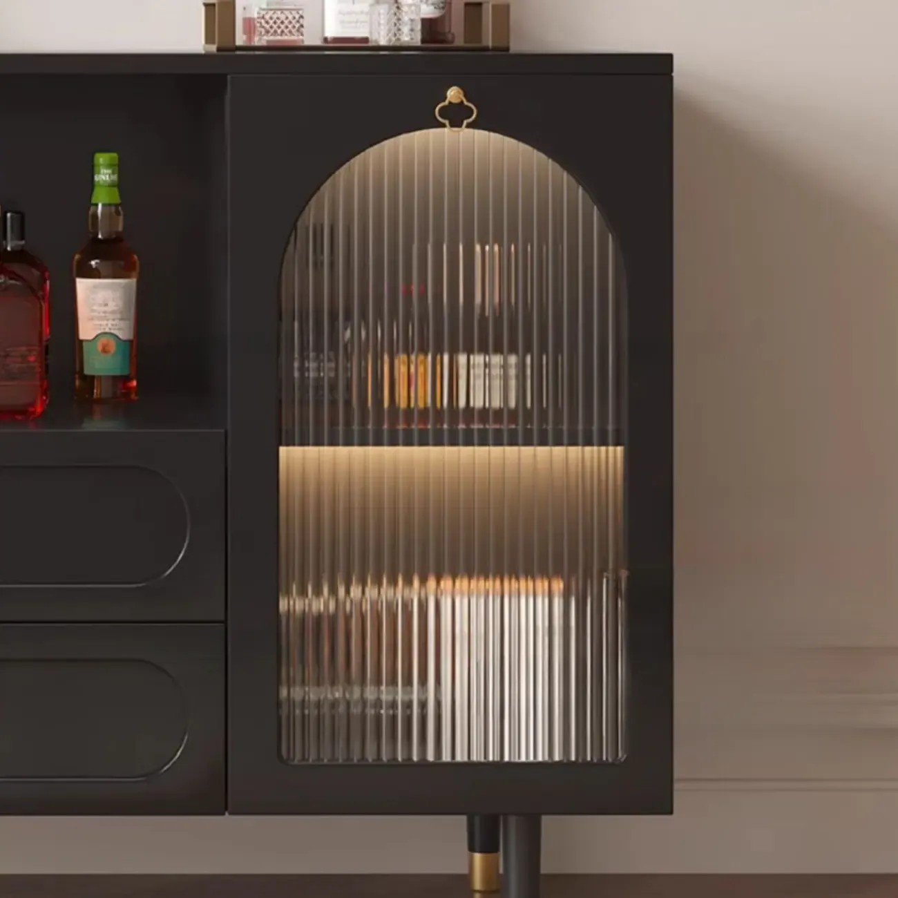 Glam Black Engineered Wood Sideboard with Drawers Image - 10