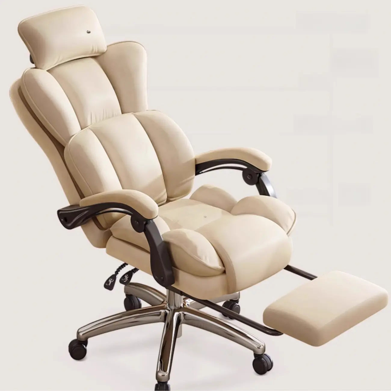 Modern Khaki Leather Adjustable Reclining Office Chair Image - 6 | homeyfad