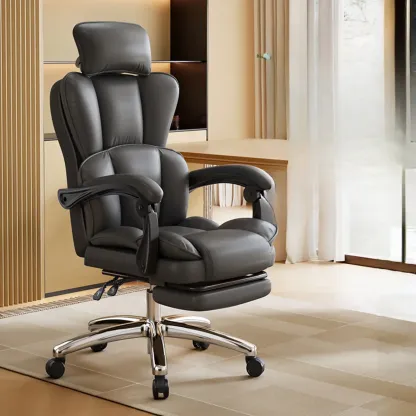 Modern Khaki Leather Adjustable Reclining Office Chair Image - 7