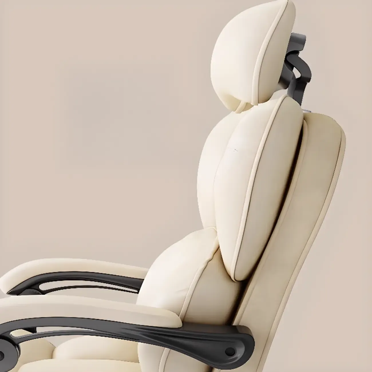 Modern Khaki Leather Adjustable Reclining Office Chair Image - 10