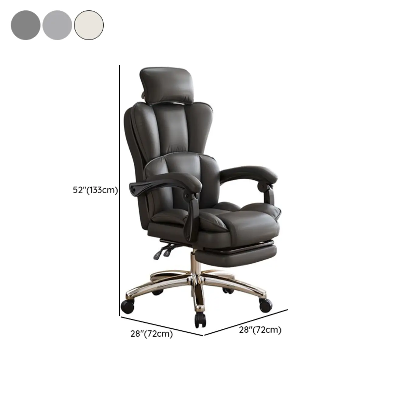 Modern Khaki Leather Adjustable Reclining Office Chair #size